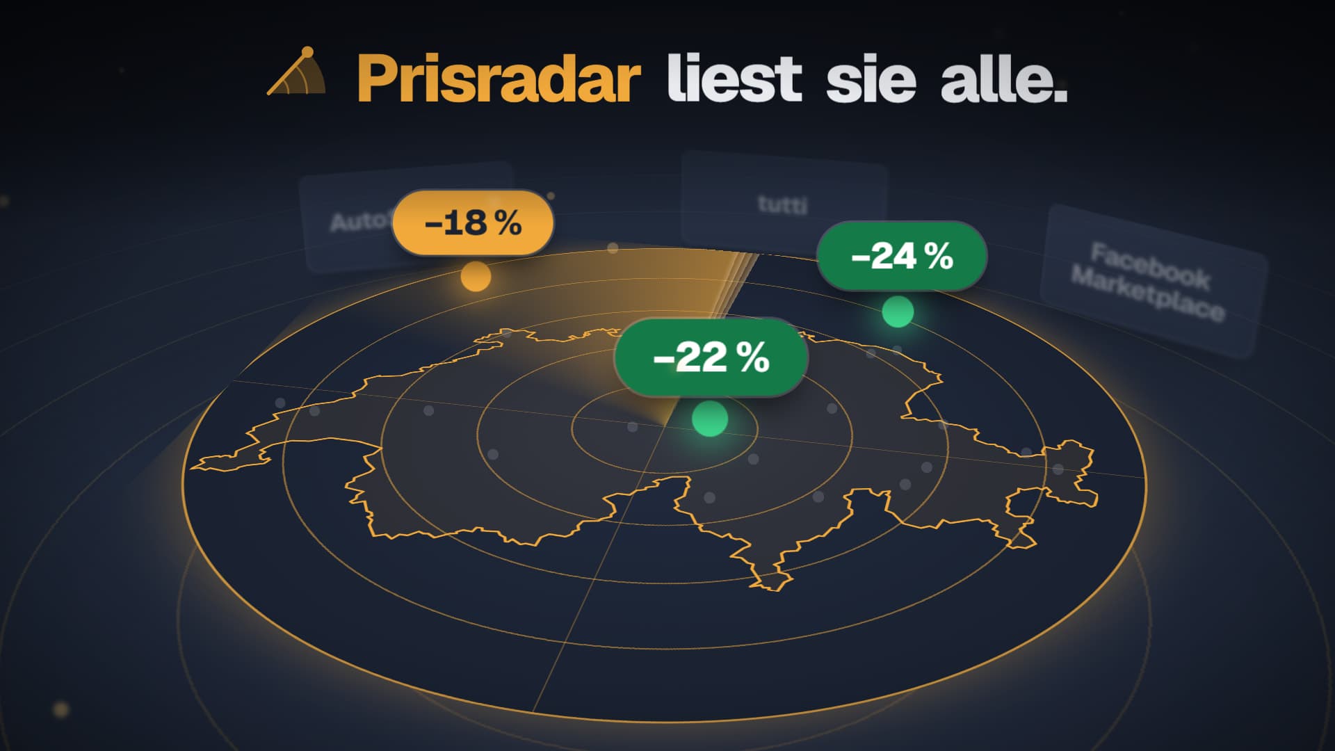 Standbild aus dem Erklärvideo von Prisradar: Radar über der Schweiz mit drei Occasionen unter Marktwert